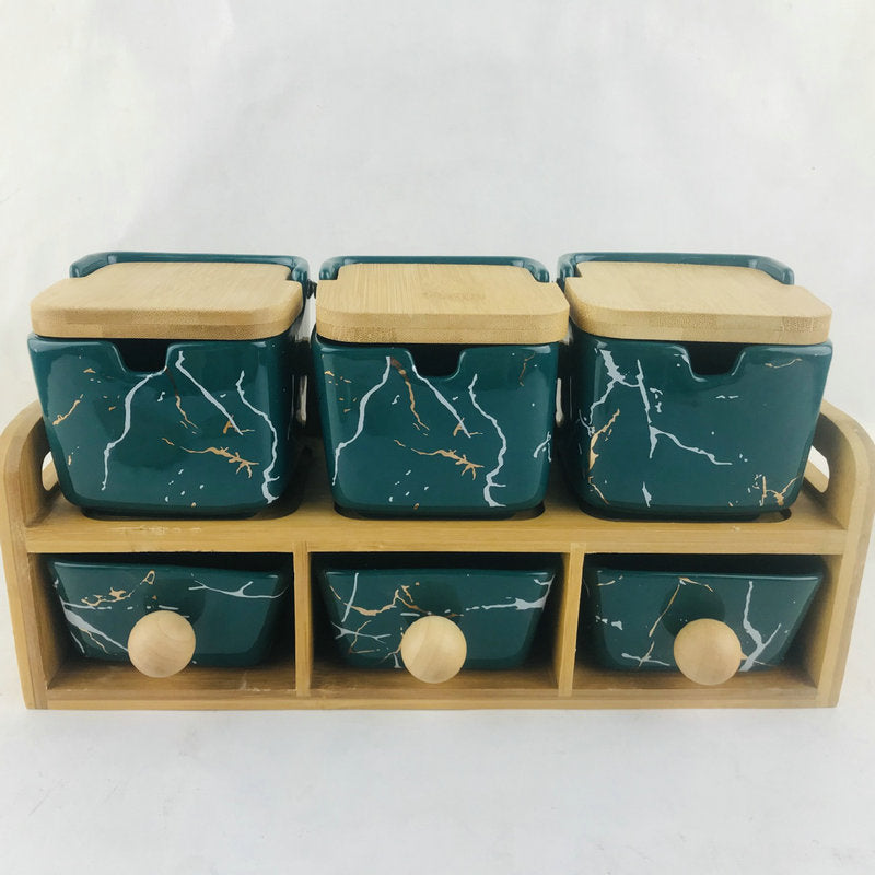 Japanese-style Ceramic Seasoning Jar Kitchen Utensils Set.