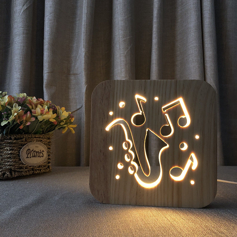 LED Night Lights Guitar Saxophone Violin Music Note 3D Lamp USB Power Wood Carving Table Lamp Decorative Lamps For Living Room Room.