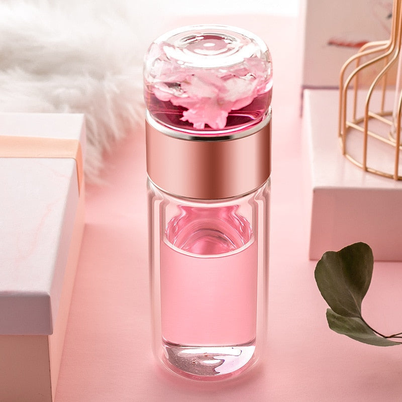 Silver Rim Tea Borosilicate Glass Double-Layer Tea And Water Separation Cup.