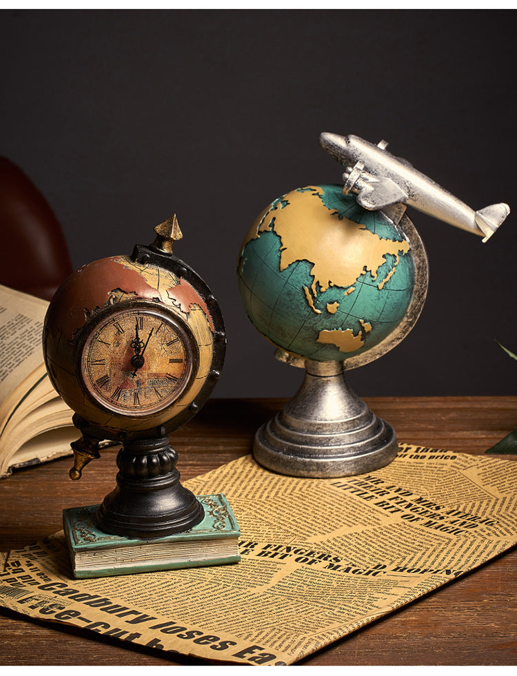 Retro globe clock home decoration.