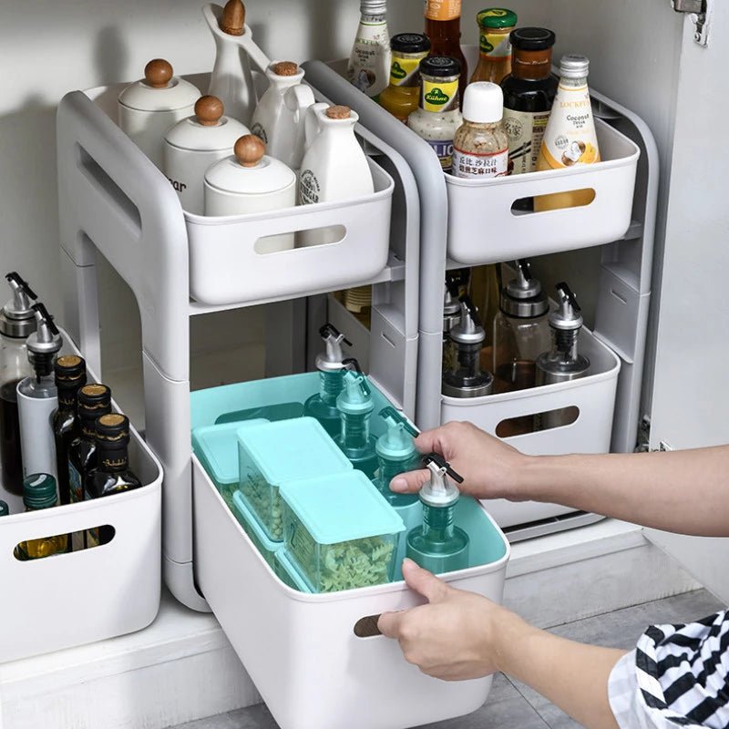2 Tier Kitchen Storage Rack Cabinet Storage Box Convenient | kitchen storage |
Overview
1. Easy pull out and push back drawer design, energy saving
2. Double layers design