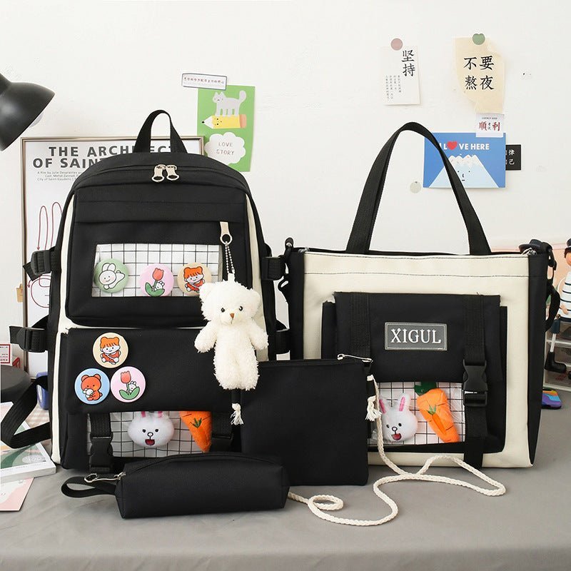 Backpack four-piece set Harajuku college style backpack backpack | backpack |
Product information:
Applicable gender: female
Material: Canvas
Bag size: large
Capa