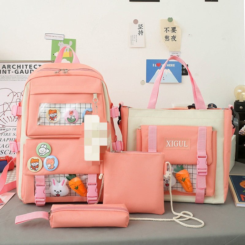 Backpack four-piece set Harajuku college style backpack backpack | backpack |
Product information:
Applicable gender: female
Material: Canvas
Bag size: large
Capa