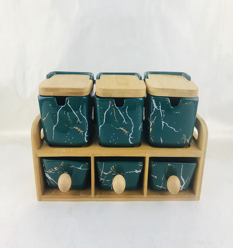 Japanese-style Ceramic Seasoning Jar Kitchen Utensils Set.
