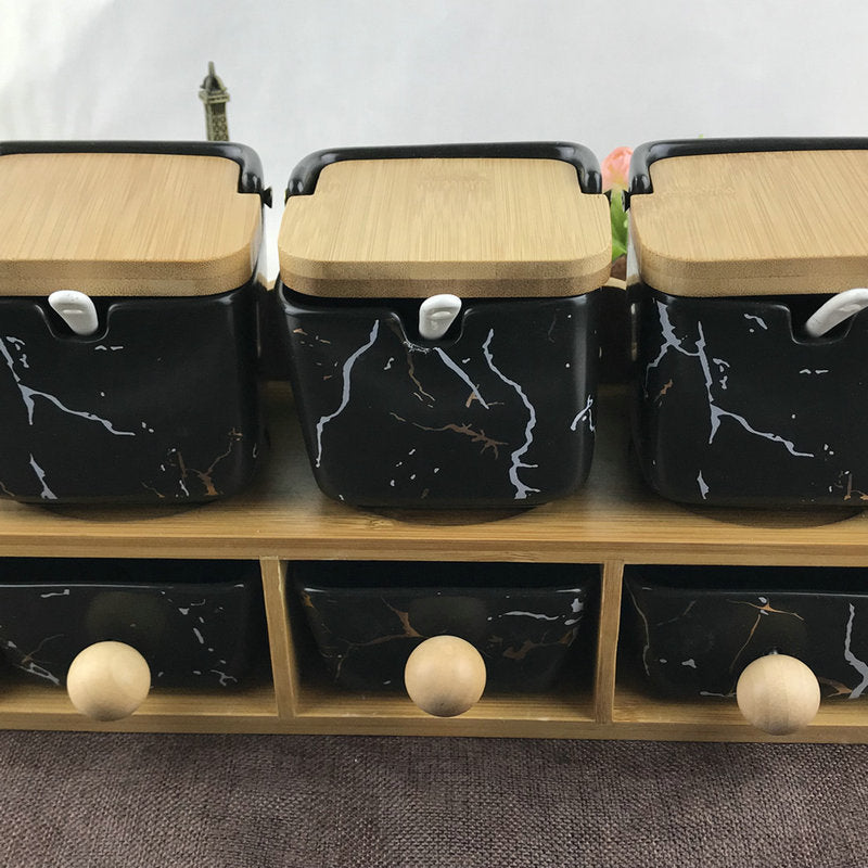 Japanese-style Ceramic Seasoning Jar Kitchen Utensils Set.