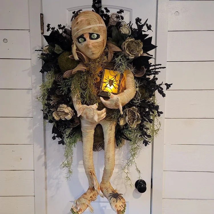Mummy Halloween Wreath Door Pendant Haunted House Decoration Portable Ghost Festival Horror Wreath Party Supplies Decoration | Mummy Halloween Wreath |
Overview:
1. Halloween Wreath: Realistic mummy and outstretched skeleton hands provide spooky a