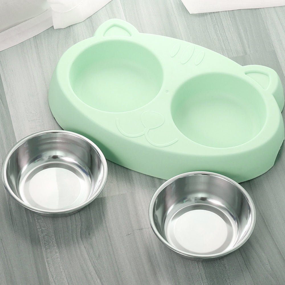 Stainless Steel Double Dog Bowls with Non-Slip Resin Station UK