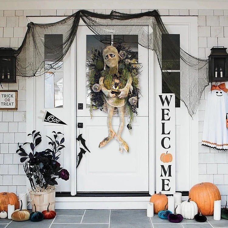 Mummy Halloween Wreath Door Pendant Haunted House Decoration Portable Ghost Festival Horror Wreath Party Supplies Decoration | Mummy Halloween Wreath |
Overview:
1. Halloween Wreath: Realistic mummy and outstretched skeleton hands provide spooky a