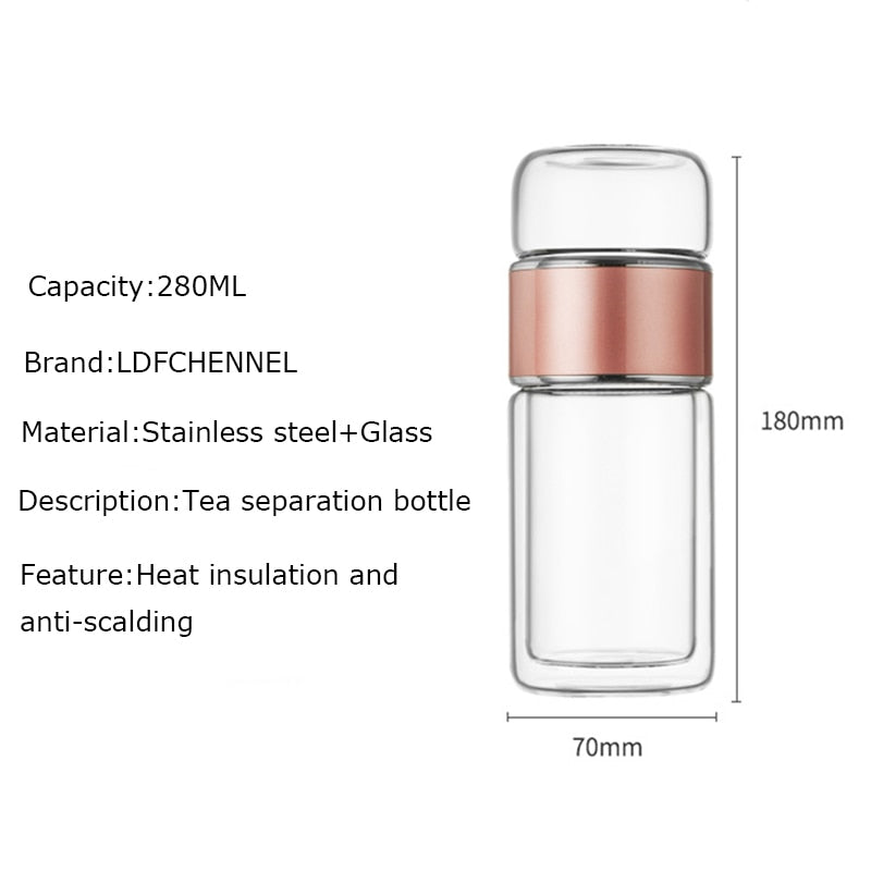 Silver Rim Tea Borosilicate Glass Double-Layer Tea And Water Separation Cup.