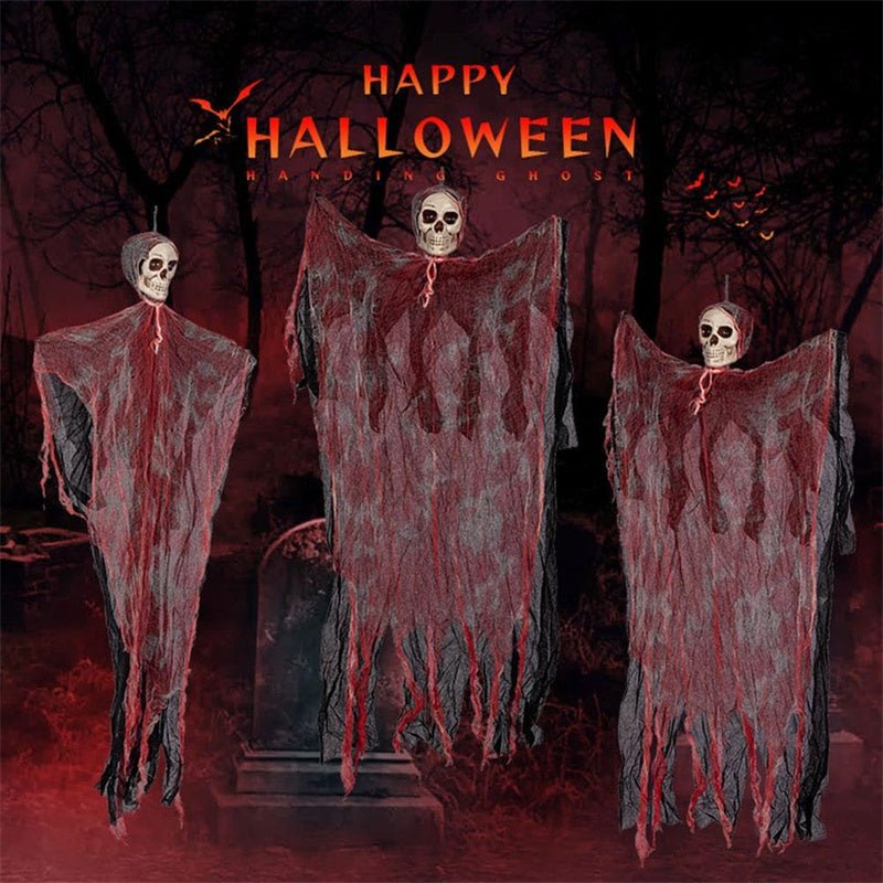 Halloween Hanging Ghost Pendant Dyed Blood Horror Skull Pendants For Halloween Party Patio Lawn Window House Decoration | Halloween Hanging Ghost Pendant |
Overview:
1. 【Realistic and Terrifying】 This detailed skull face and wavy ghost clothes creat