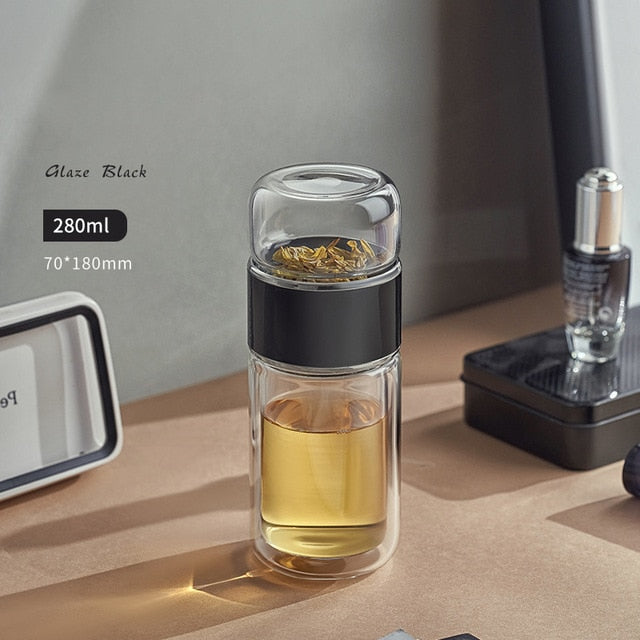 Silver Rim Tea Borosilicate Glass Double-Layer Tea And Water Separation Cup.
