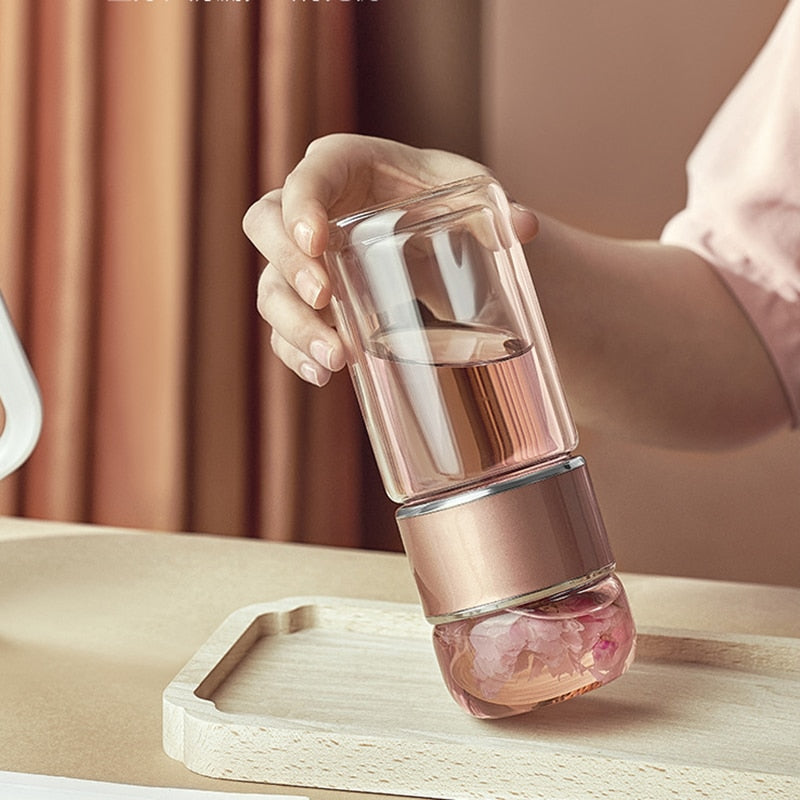 Silver Rim Tea Borosilicate Glass Double-Layer Tea And Water Separation Cup.