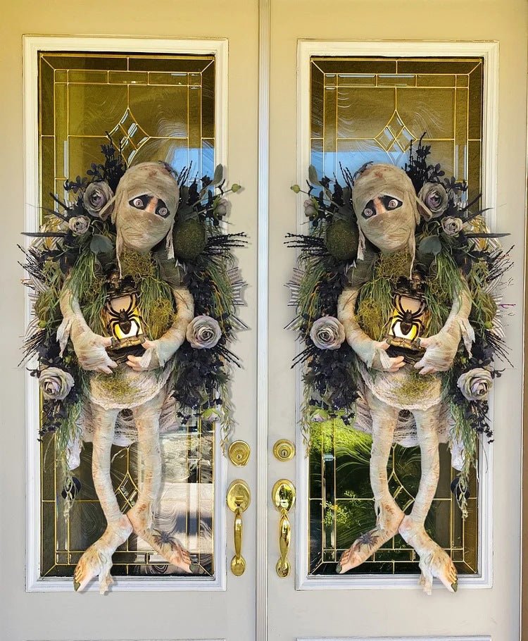 Mummy Halloween Wreath Door Pendant Haunted House Decoration Portable Ghost Festival Horror Wreath Party Supplies Decoration | Mummy Halloween Wreath |
Overview:
1. Halloween Wreath: Realistic mummy and outstretched skeleton hands provide spooky a