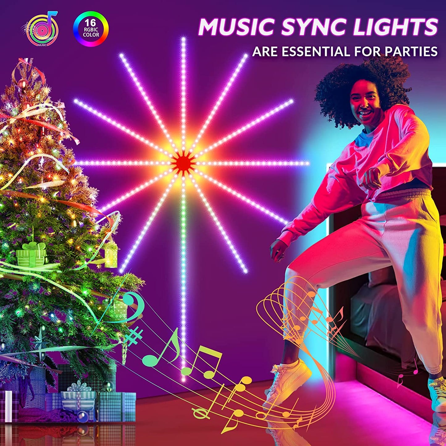 Firework Lights LED Strip Music Sound Sync Color Changing Remote Control LED Firework Light For Room Party.