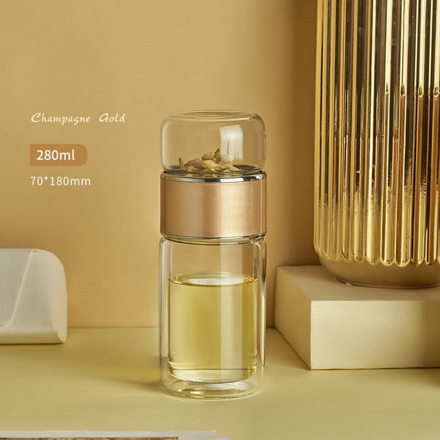Silver Rim Tea Borosilicate Glass Double-Layer Tea And Water Separation Cup.