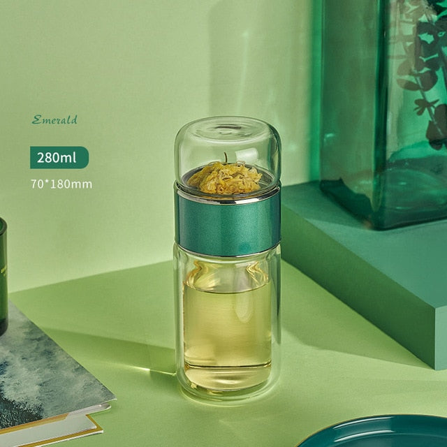 Silver Rim Tea Borosilicate Glass Double-Layer Tea And Water Separation Cup.