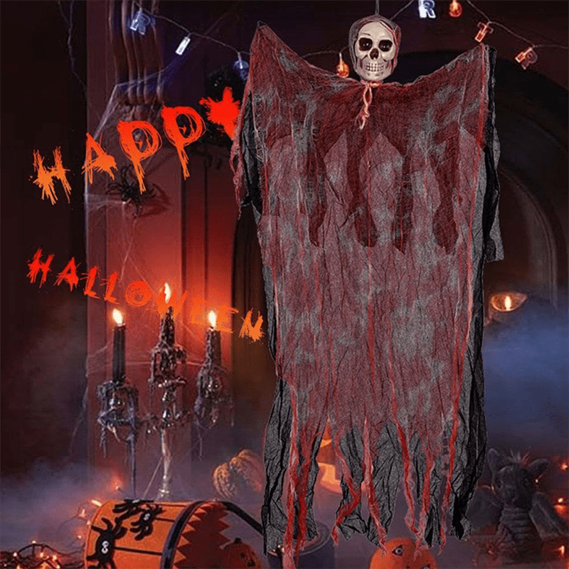 Halloween Hanging Ghost Pendant Dyed Blood Horror Skull Pendants For Halloween Party Patio Lawn Window House Decoration | Halloween Hanging Ghost Pendant |
Overview:
1. 【Realistic and Terrifying】 This detailed skull face and wavy ghost clothes creat