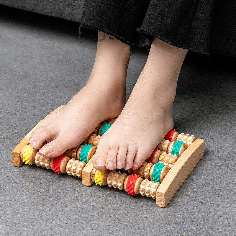 Wood Six Row Large Roller Foot Acupoint Hand Massage Foot Massager.