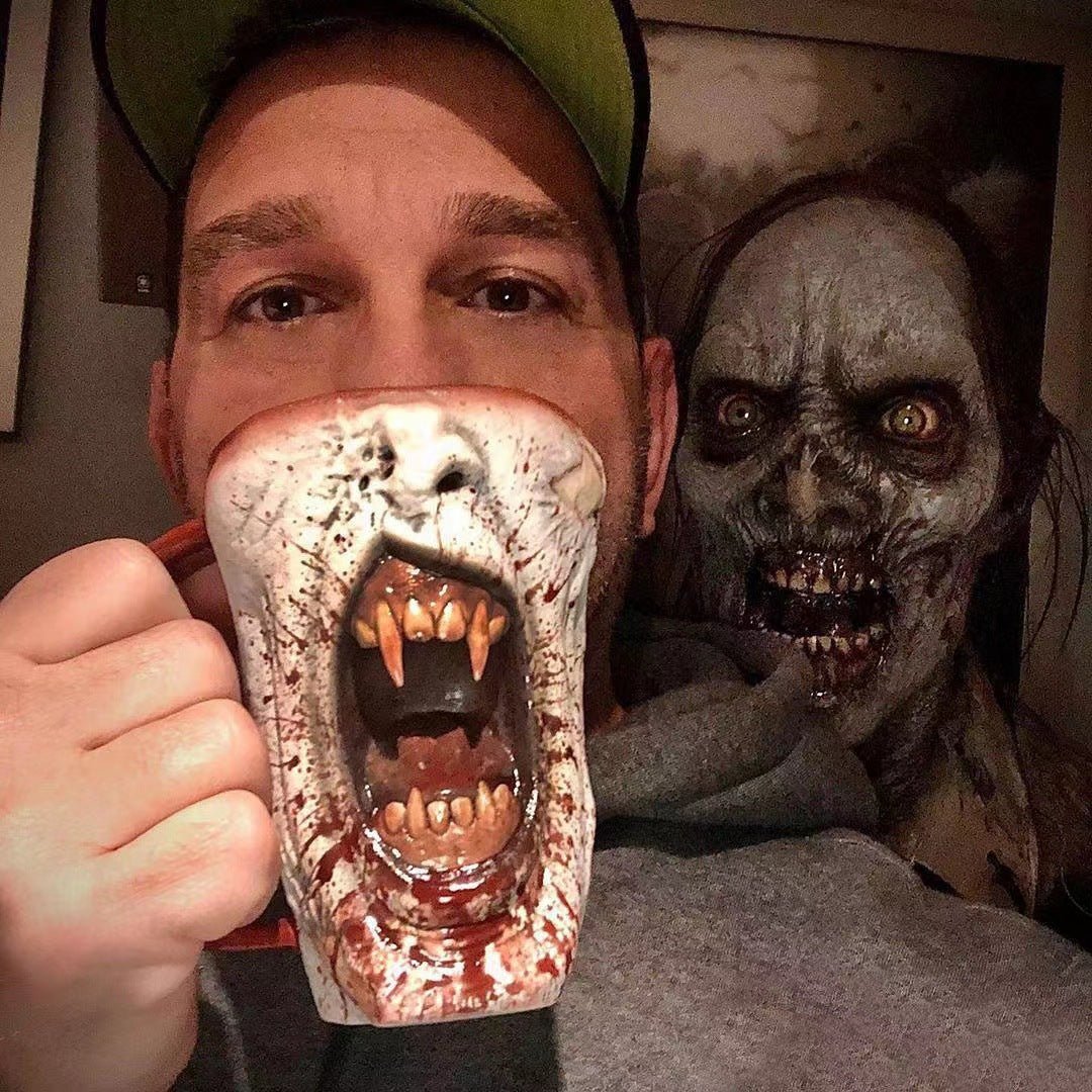 handmade gothic vampire half face mug halloween 2023 - 0