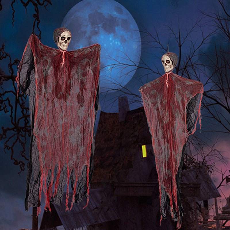 Halloween Hanging Ghost Pendant Dyed Blood Horror Skull Pendants For Halloween Party Patio Lawn Window House Decoration | Halloween Hanging Ghost Pendant |
Overview:
1. 【Realistic and Terrifying】 This detailed skull face and wavy ghost clothes creat