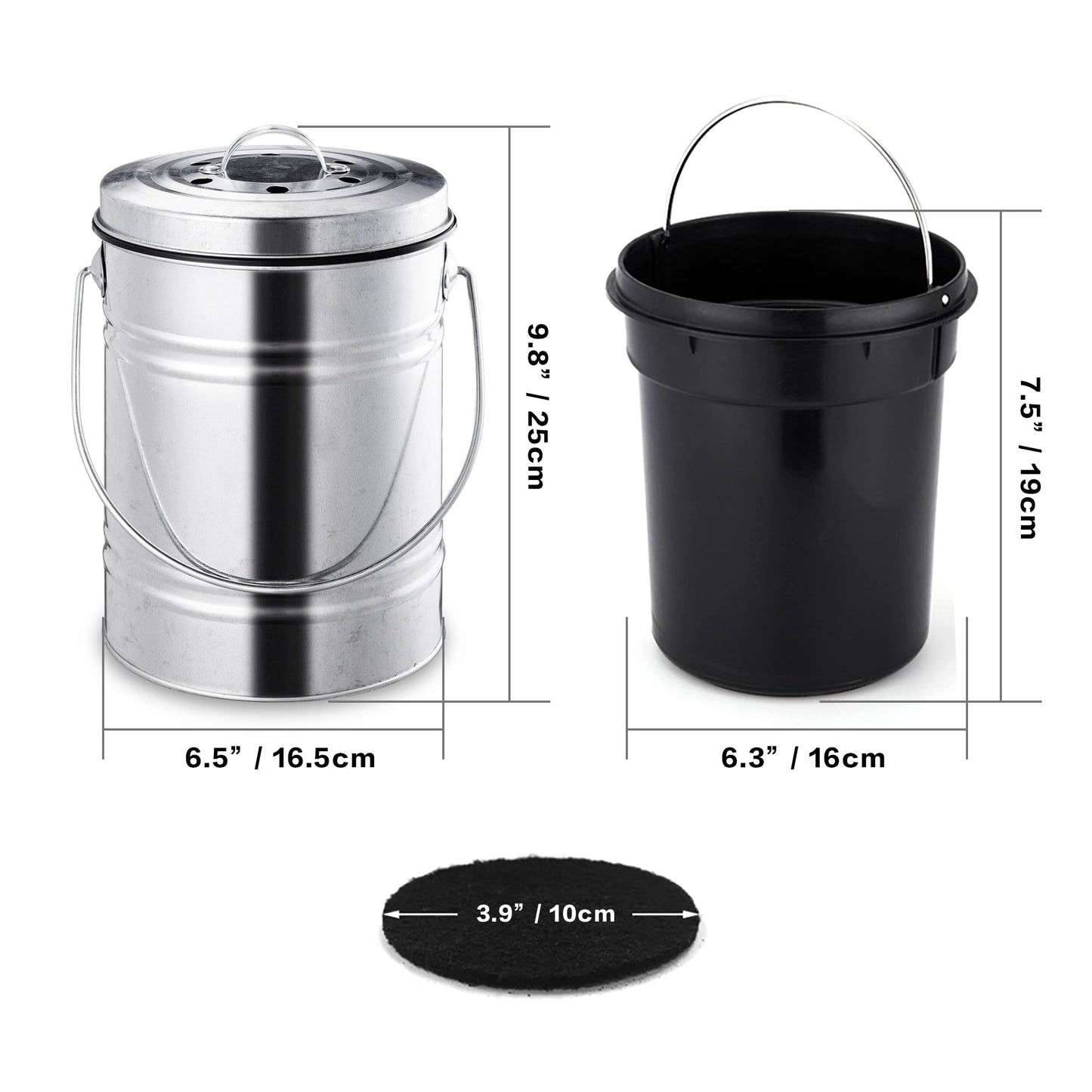 Indoor Compost Bin Odorless Countertop Pail Charcoal Filter - 2