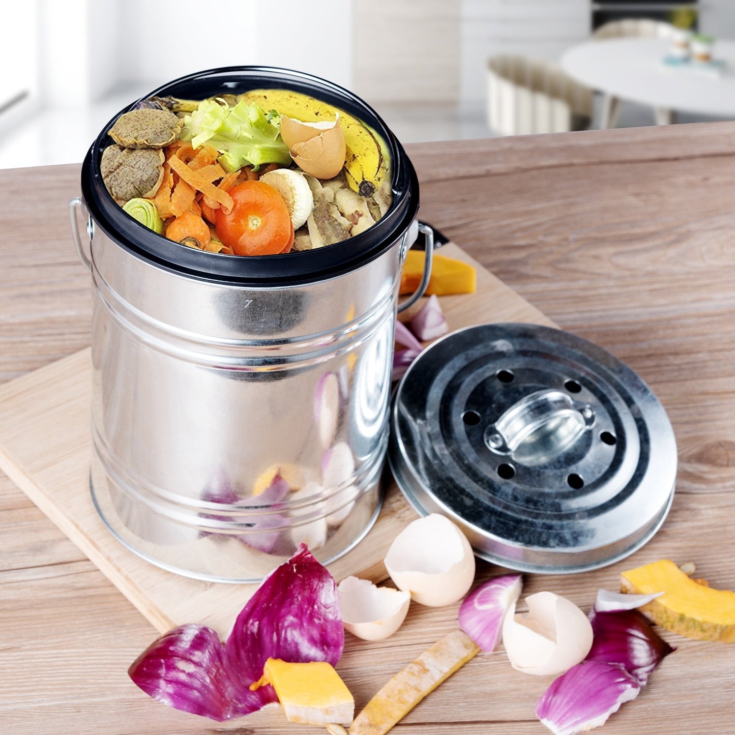 Indoor Compost Bin Odorless Countertop Pail Charcoal Filter - 1