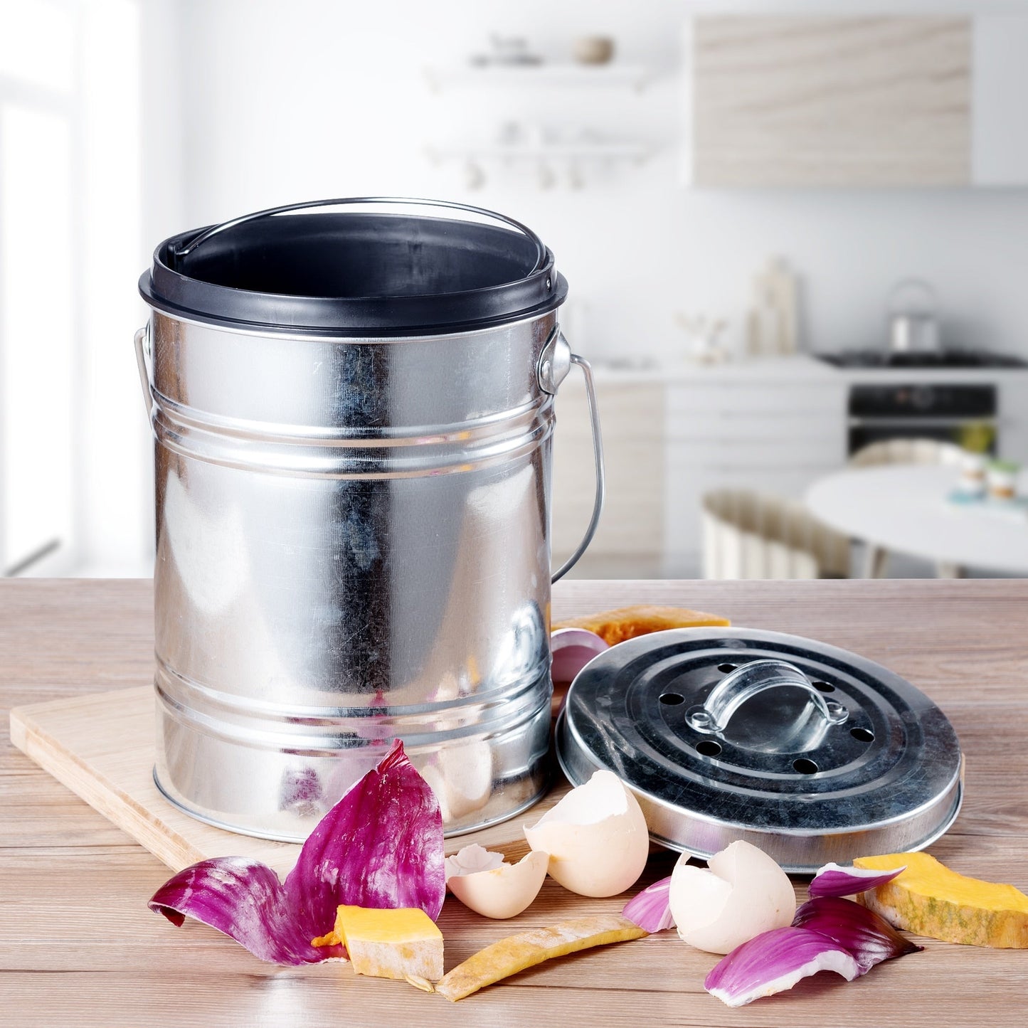 Indoor Compost Bin Odorless Countertop Pail Charcoal Filter - 4