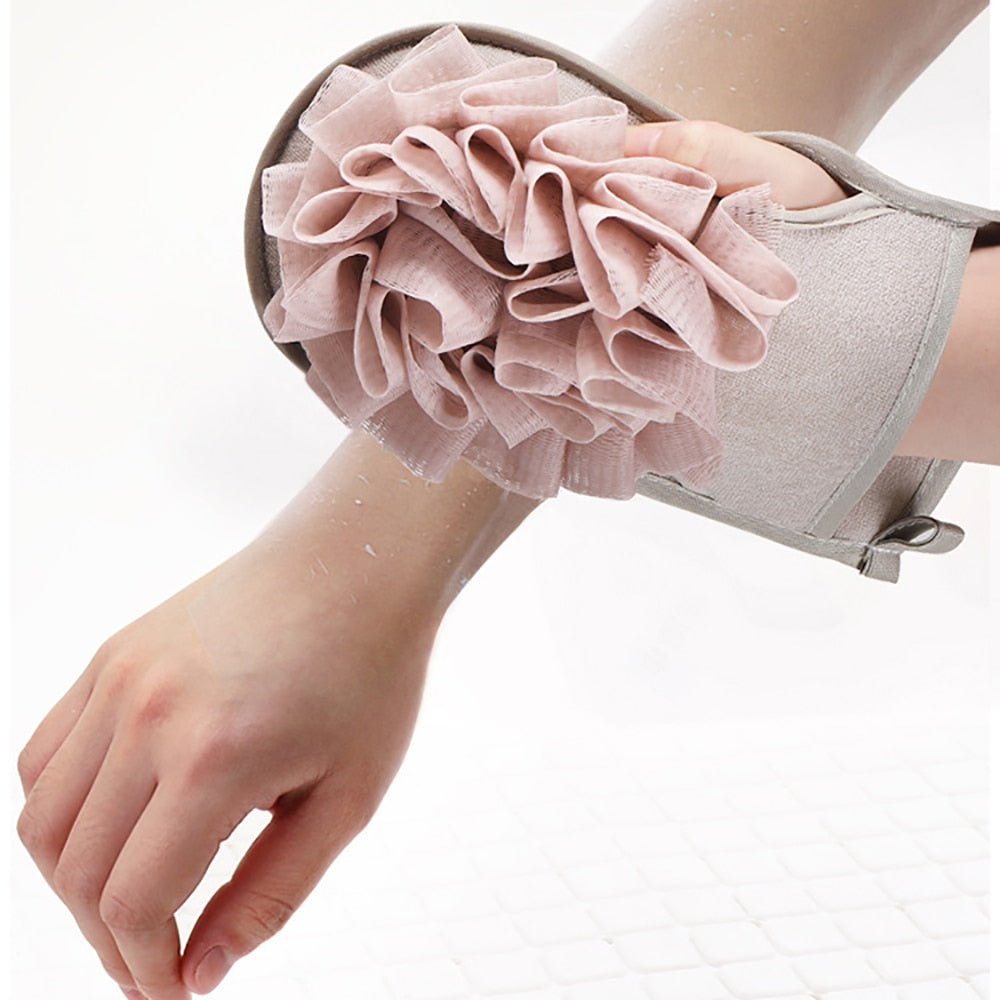 Portable Bath Gloves Double Sides Body Scrubber Shower Exfoliating Sponge Body Cleaning Brush Massage Mesh Ball Bathing Tool.