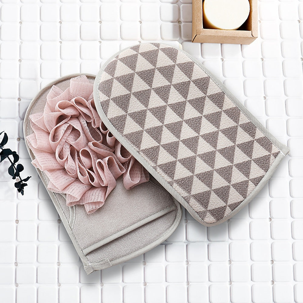 Portable Bath Gloves Double Sides Body Scrubber Shower Exfoliating Sponge Body Cleaning Brush Massage Mesh Ball Bathing Tool.