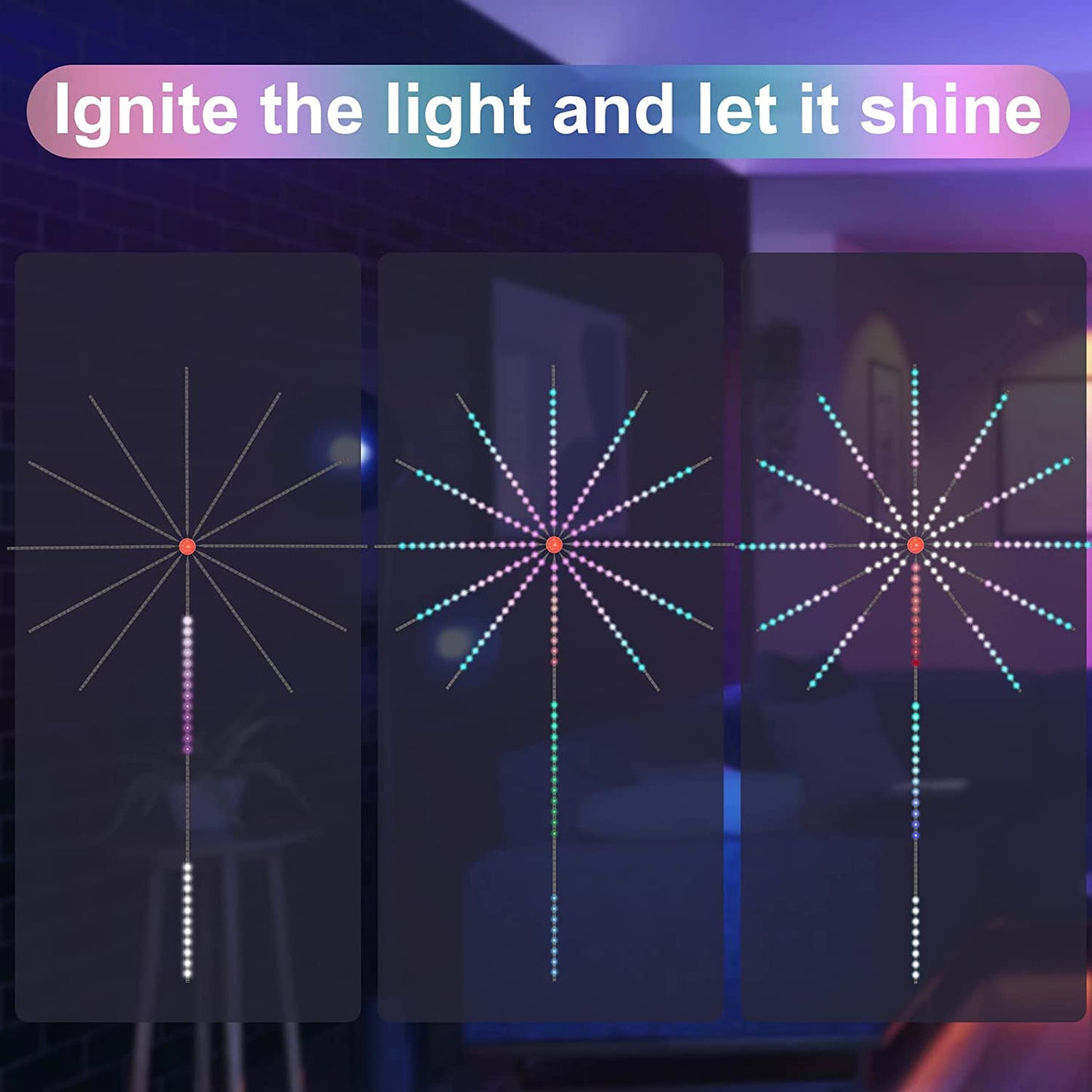 Firework Lights LED Strip Music Sound Sync Color Changing Remote Control LED Firework Light For Room Party.