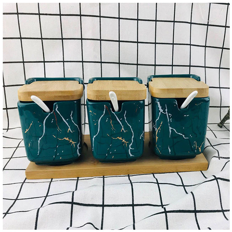 Japanese-style Ceramic Seasoning Jar Kitchen Utensils Set.