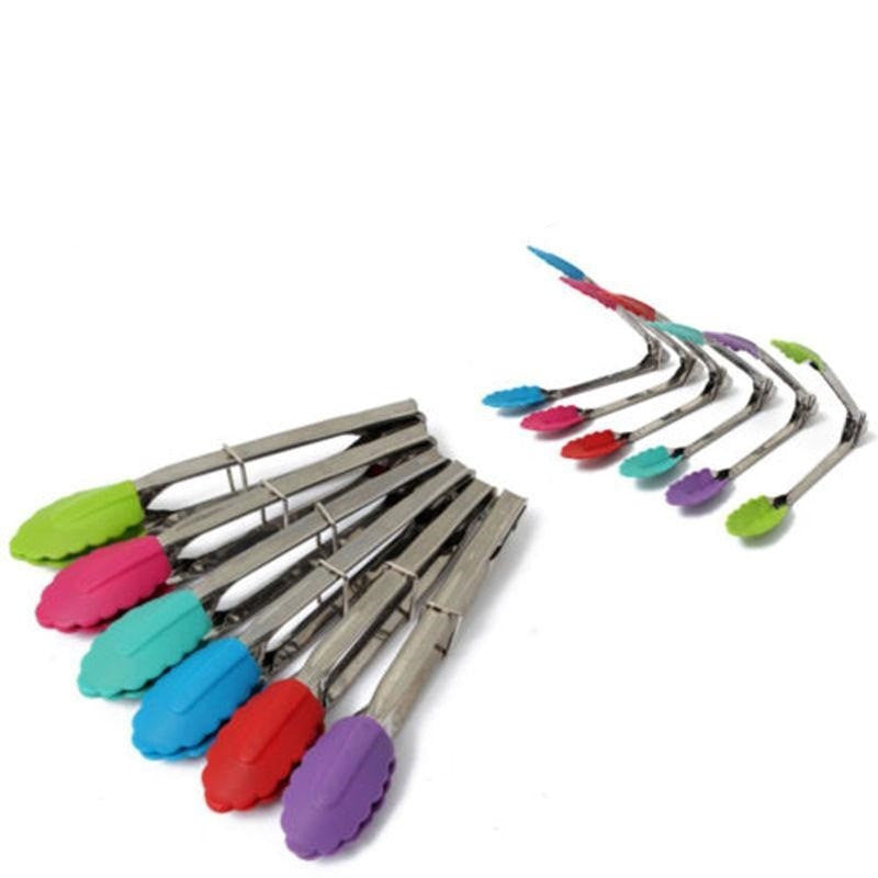 Silicone Kitchen Cooking Salad Utensils BBQ Clip Stainless.