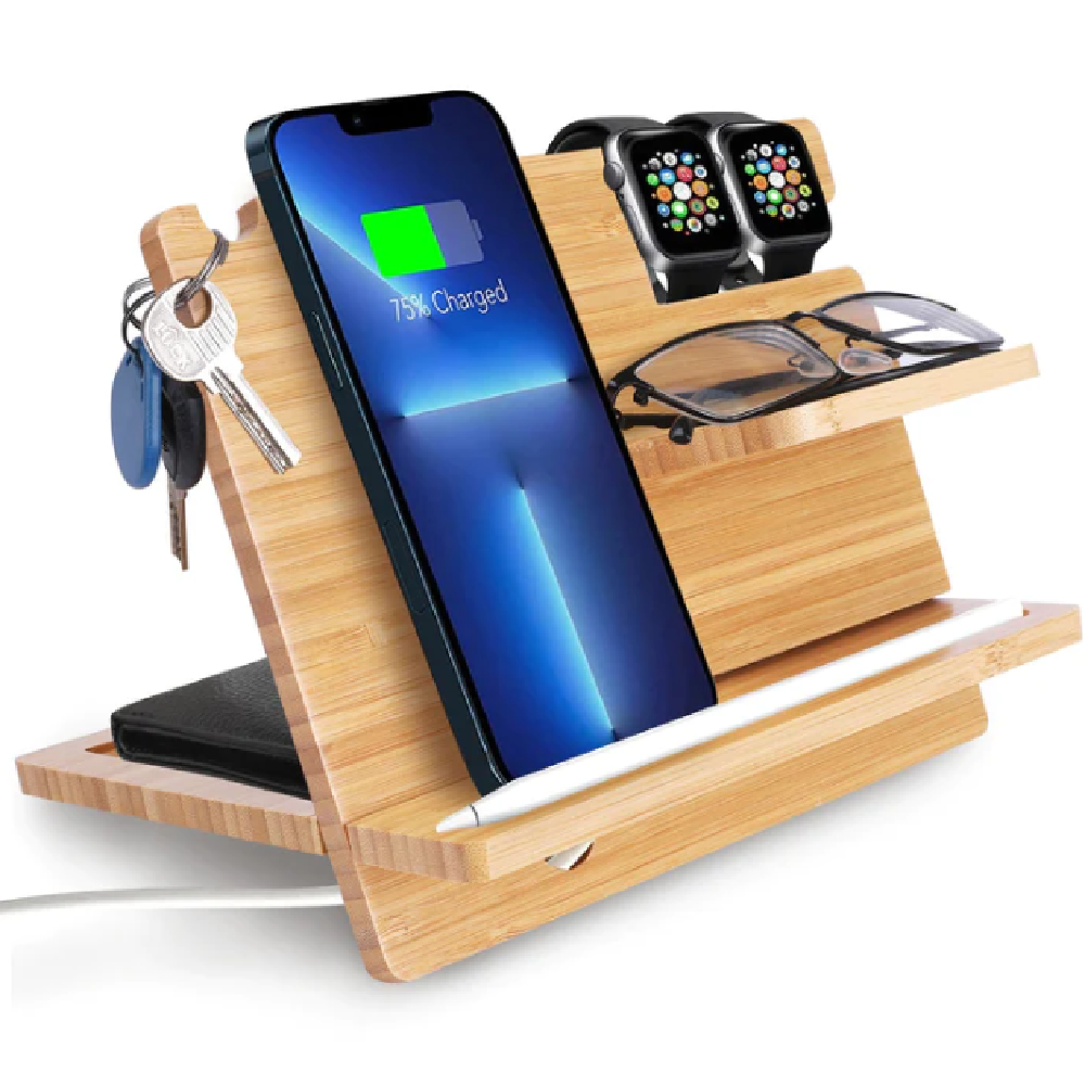 Organize And Store Wooden Phone Accessories.