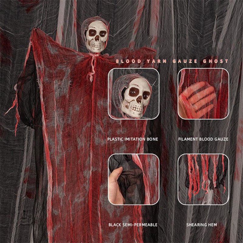 Halloween Hanging Ghost Pendant Dyed Blood Horror Skull Pendants For Halloween Party Patio Lawn Window House Decoration | Halloween Hanging Ghost Pendant |
Overview:
1. 【Realistic and Terrifying】 This detailed skull face and wavy ghost clothes creat