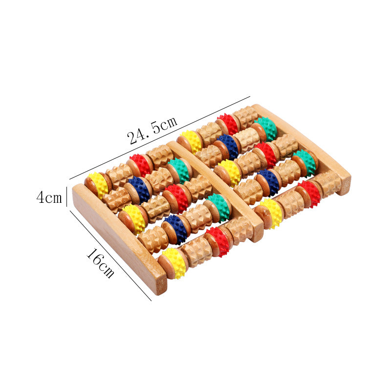 Wood Six Row Large Roller Foot Acupoint Hand Massage Foot Massager.