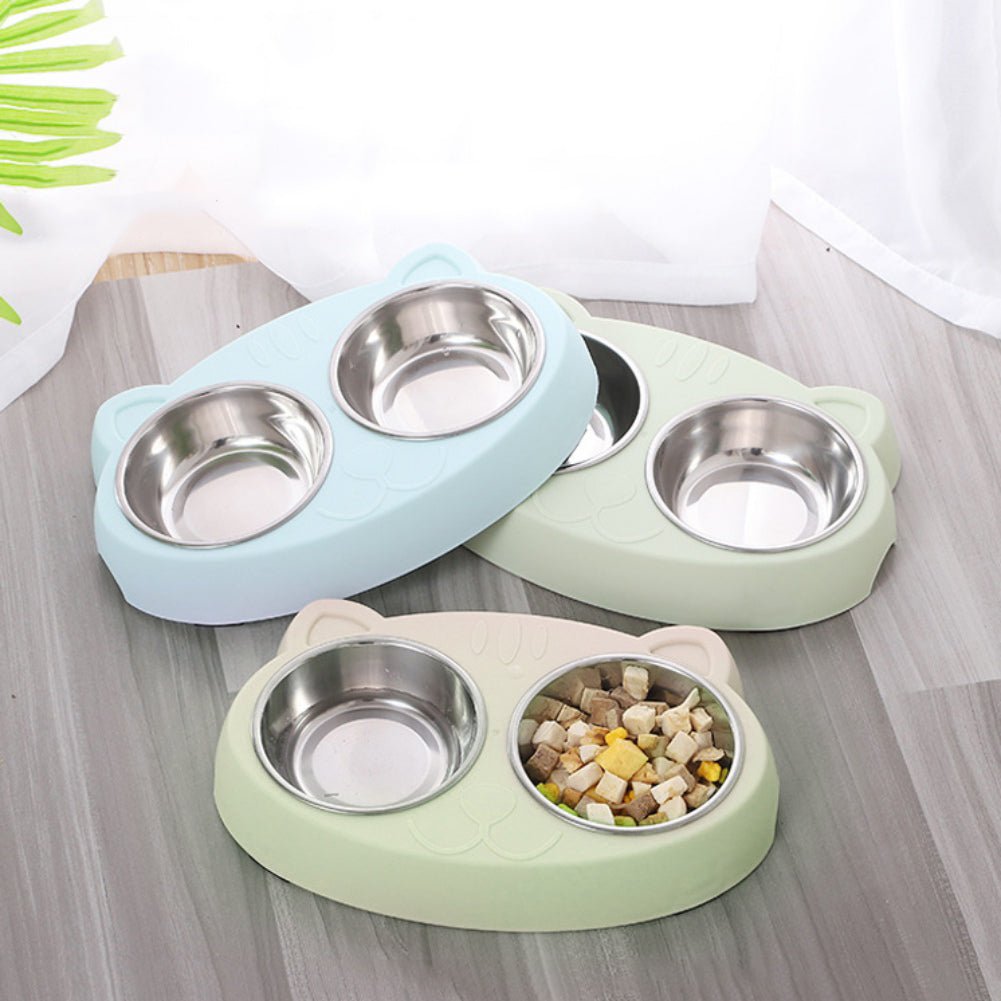 Stainless Steel Double Dog Bowls with Non-Slip Resin Station UK