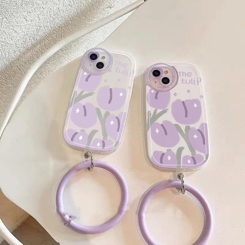 Purple Tulip Transparent Ring Phone Case.