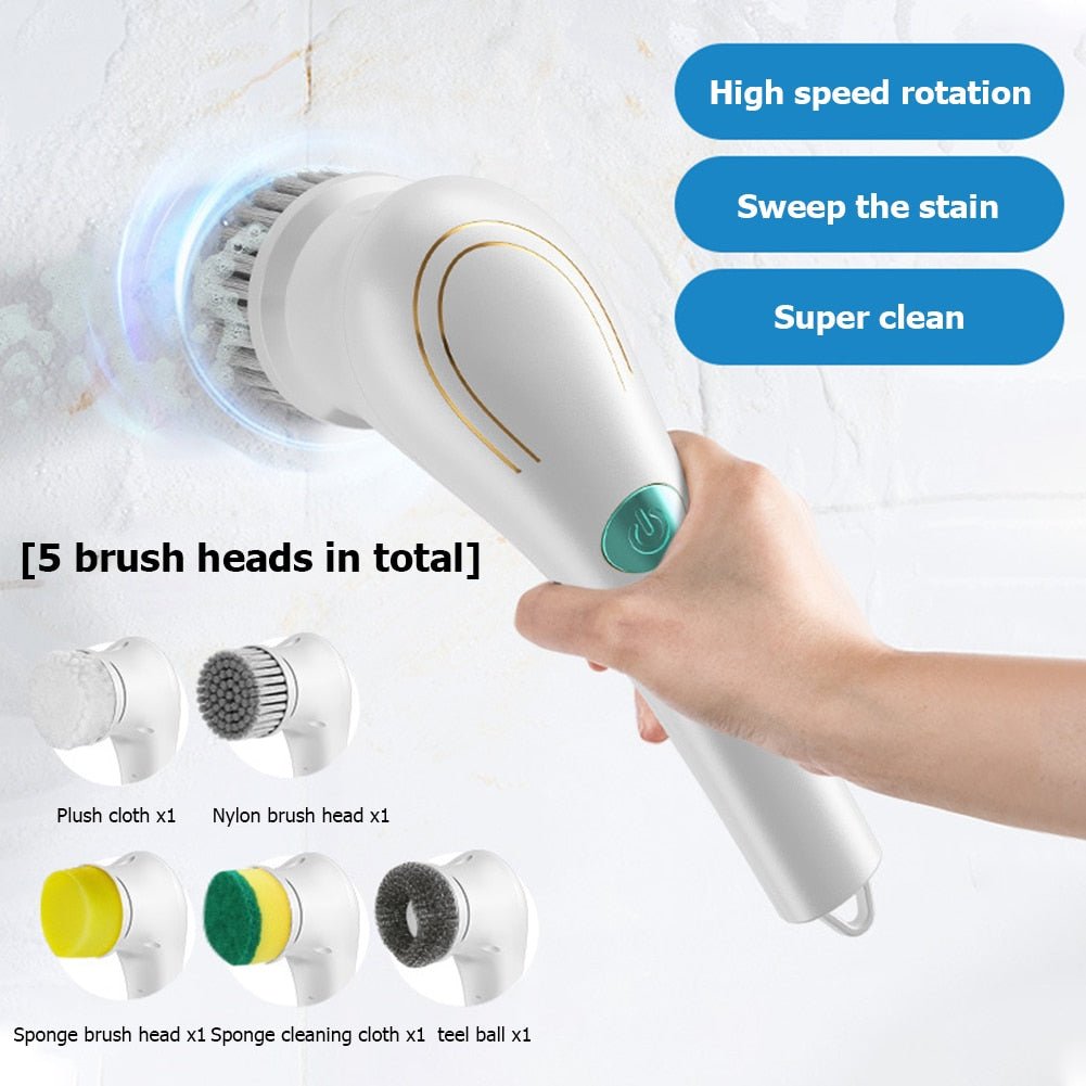 5-in-1Multifunctional Electric Cleaning Brush usb charging Bathroom Wash Brush Kitchen Cleaning Tool Dishwashing Brush Bathtub | Feature:Geared motor enhances power, 5 brush heads meet 9% of daily cleaning needsUse in different s