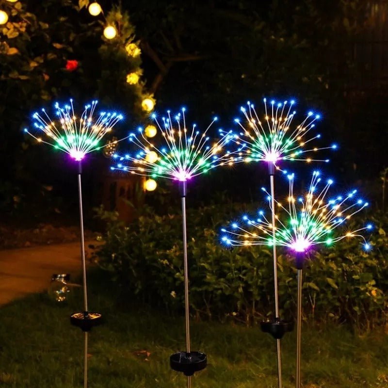 Solar Light Fireworks on Garden Lamp