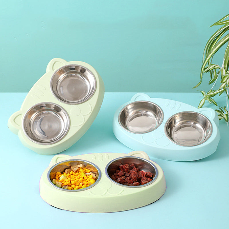 Stainless Steel Double Dog Bowls with Non-Slip Resin Station UK