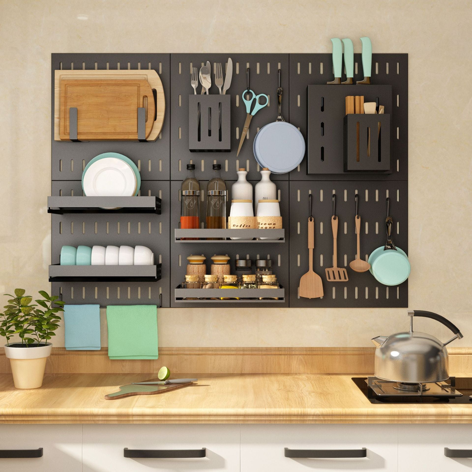 Stainless Steel Kitchen Wall Mounted Kitchen Storage Rack Hole Plate.