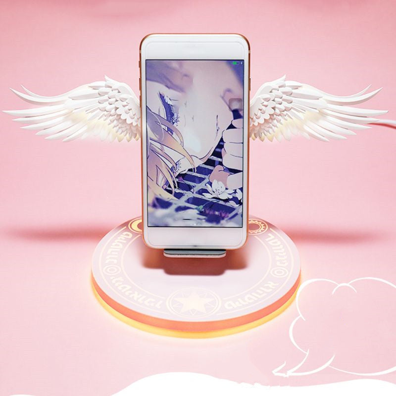 Universal Colorful LED Angel Wings Qi Wireless Charger Charge Dock For Mobile Phone Fast Charger.