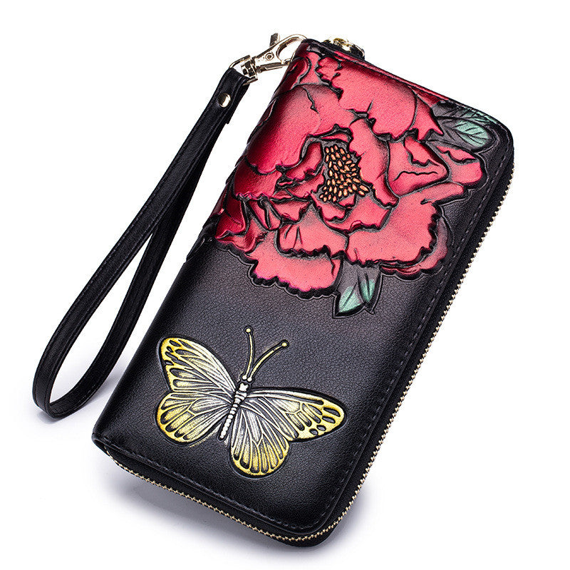 Women'S Long Leather Zipper Wallet Fashion Personality Cowhide European And American Hand Wallet