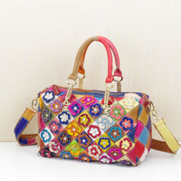 Cowhide Handbags Color Flower Handbags