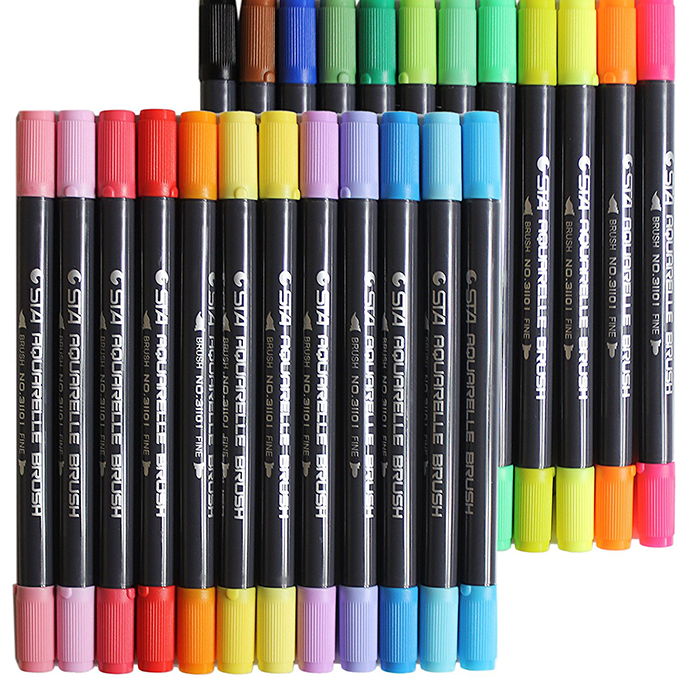 STA 80 Colors Set Water Based Ink Sketch Marker Pens Twin Tip Fine Brush Marker Pen For Graphic Drawing Manga Art Supplies