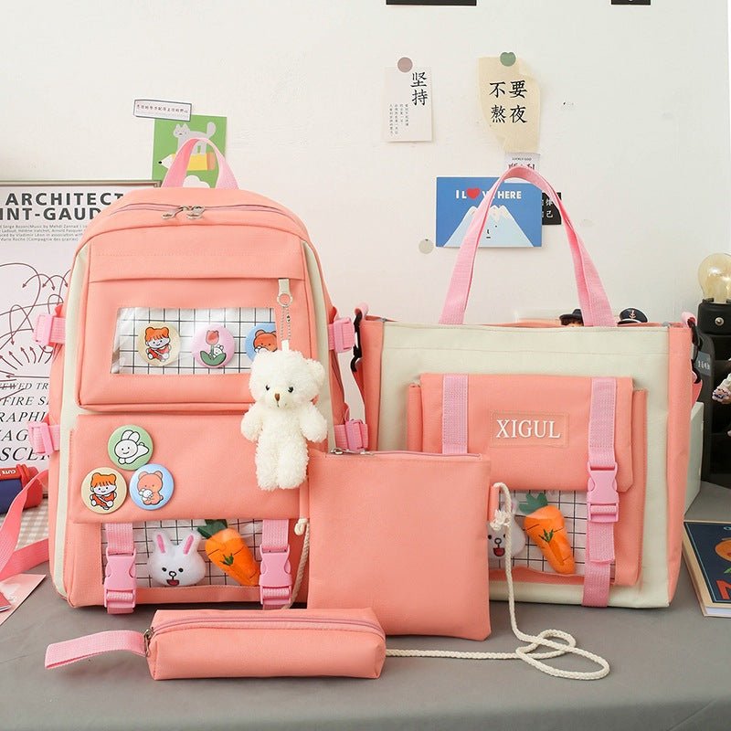 Backpack four-piece set Harajuku college style backpack backpack | backpack | 
 Product information:
 


 Applicable gender: female
 
 Material: Canvas
 
 Bag size: large
 
 Capa