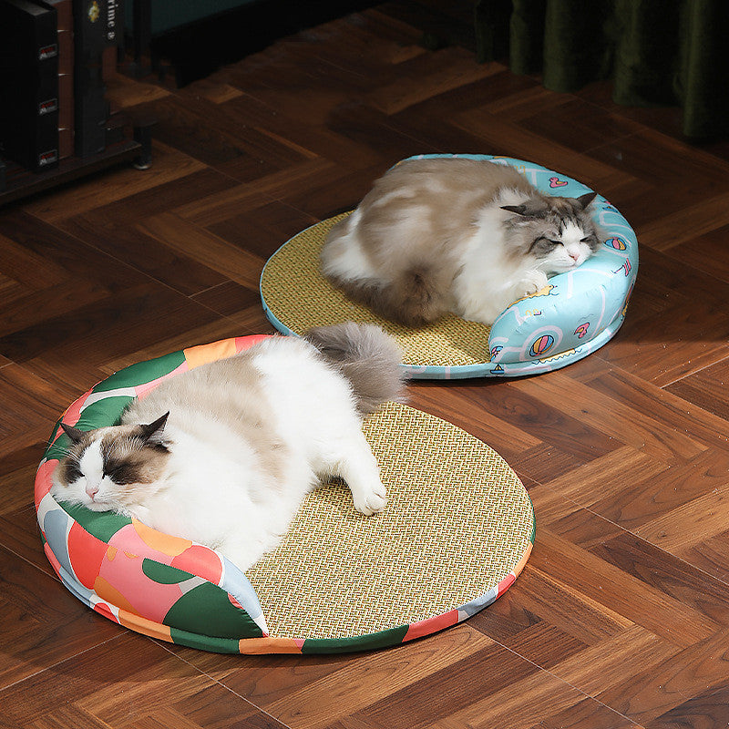 New Summer Cool Pet Sofa Beds Weaving Rattan Pillow To Lean On Mat Cat Dog Nest Etachable Prevent Cervical Spondylosis Pet Bed