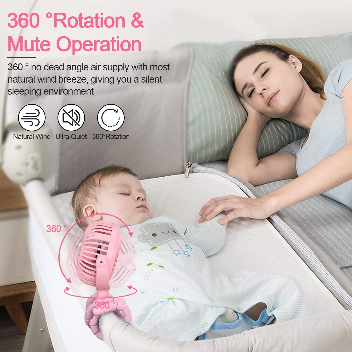 Stroller Fan Personal Portable Desk Handheld Baby Bed Car Seat Fan USB Rechargeable Fan Mini Stroller Accessories.