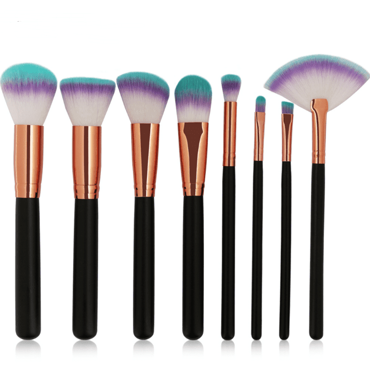 8 makeup brushes wooden handle , hight quality - 0