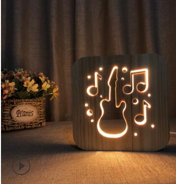 LED Night Lights Guitar Saxophone Violin Music Note 3D Lamp USB Power Wood Carving Table Lamp Decorative Lamps For Living Room Room.